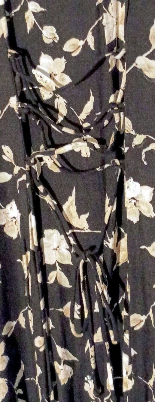 Black Short Summer Dress with White & Beige Flowers